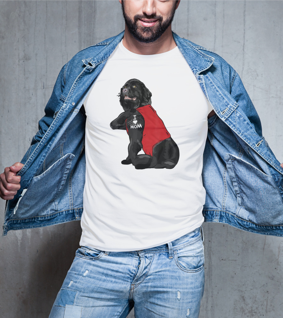 Newfoundland Dog I Love Mom Red Vest Tattoo T-Shirt