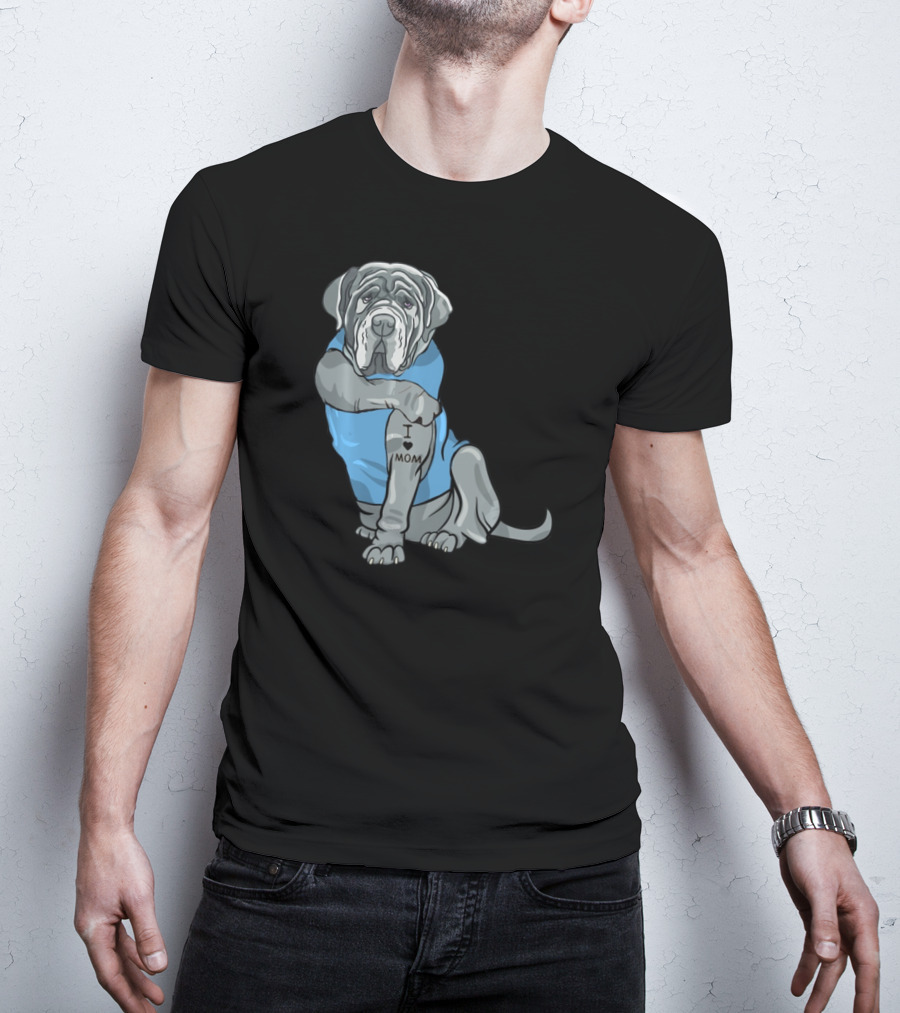 Neapolitan Mastiff I Love Mom Tattoo Dog Wearing Blue T-Shirt