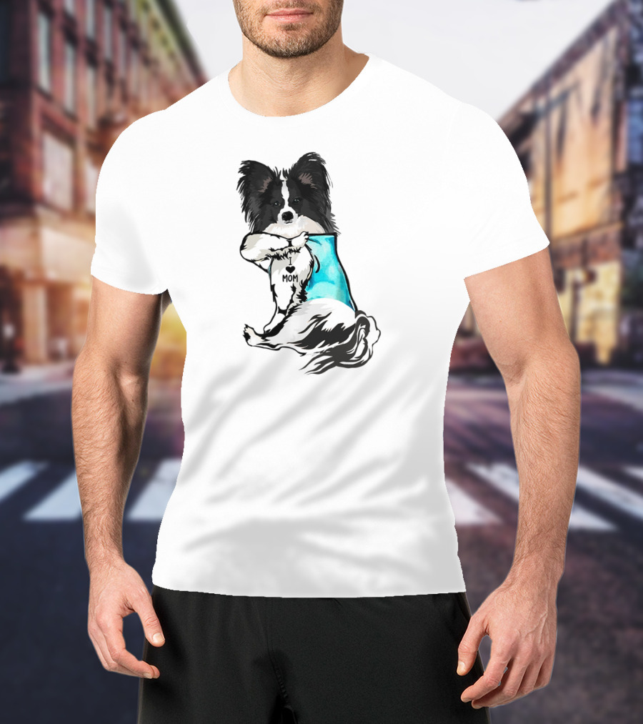 Papillon Dog I Love Mom Tattoo T-Shirt