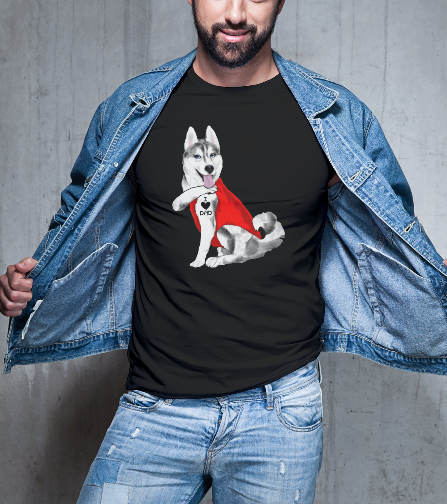 I Love Dad Husky Dog In Red Cape T-Shirt