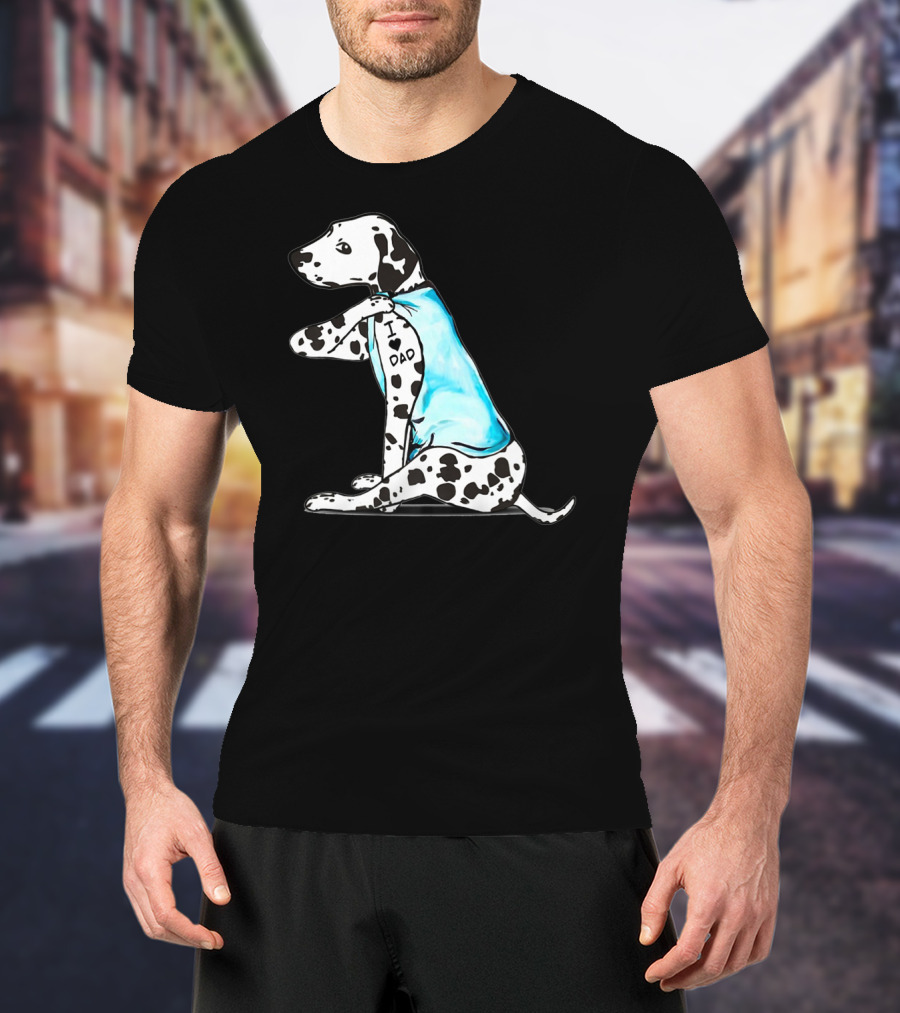 Dalmatian I Love DAD Blue Shirt Cute Dog T-Shirt