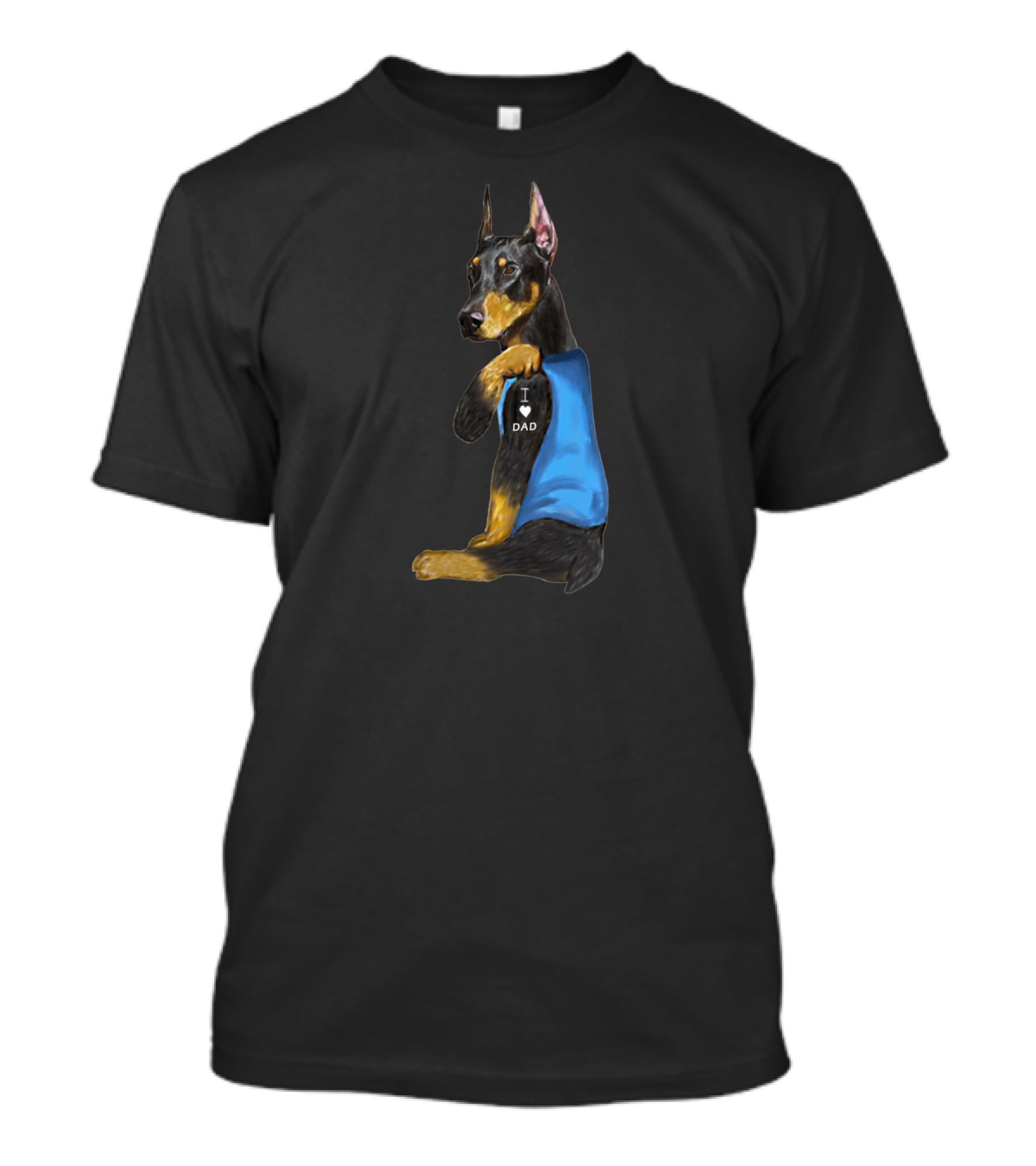 Dobermann I Love Dad Wearing Blue Vest T-Shirt
