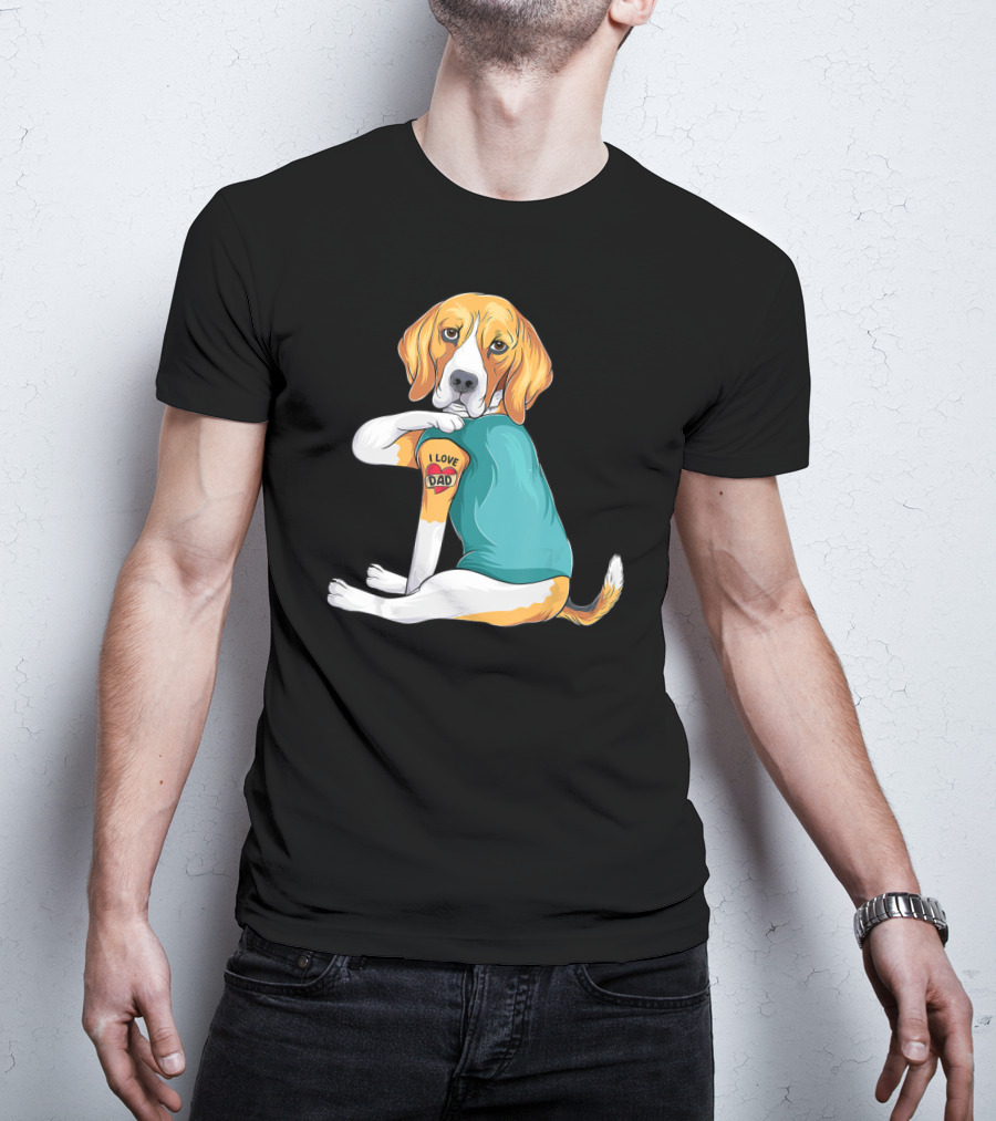 Father's Day Beagle I Love Dad Tattoo Dog Wearing T-Shirt