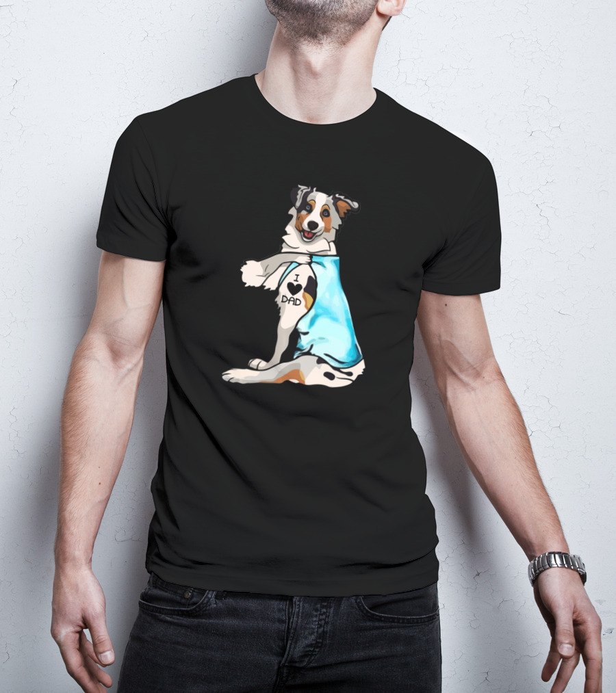 I Love Dad Border Collie Father Dog In Blue T-Shirt