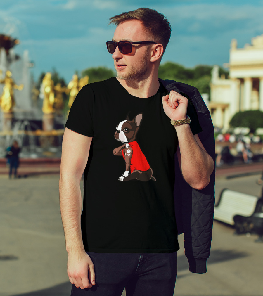 I Love Dad Boston Terrier Dog Father Red T-Shirt