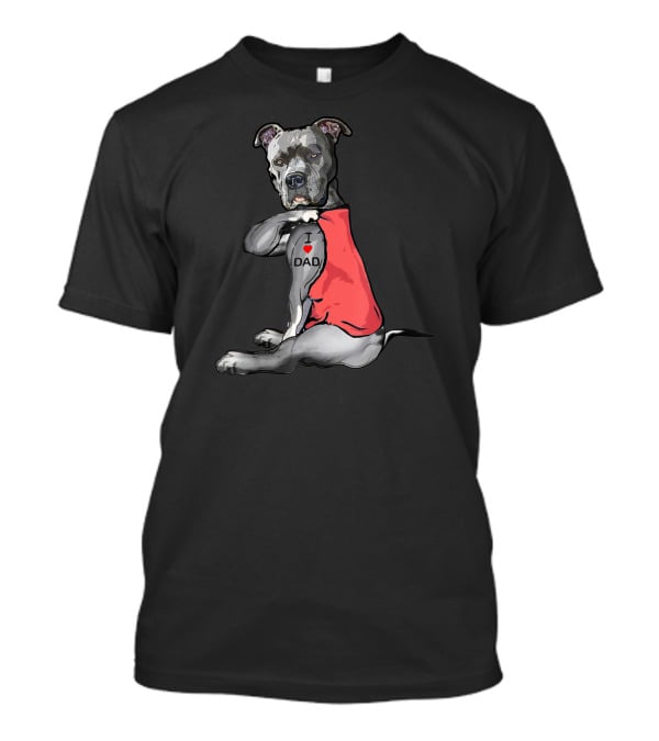 Pitbull Tattoo I Love Dad Red T-Shirt