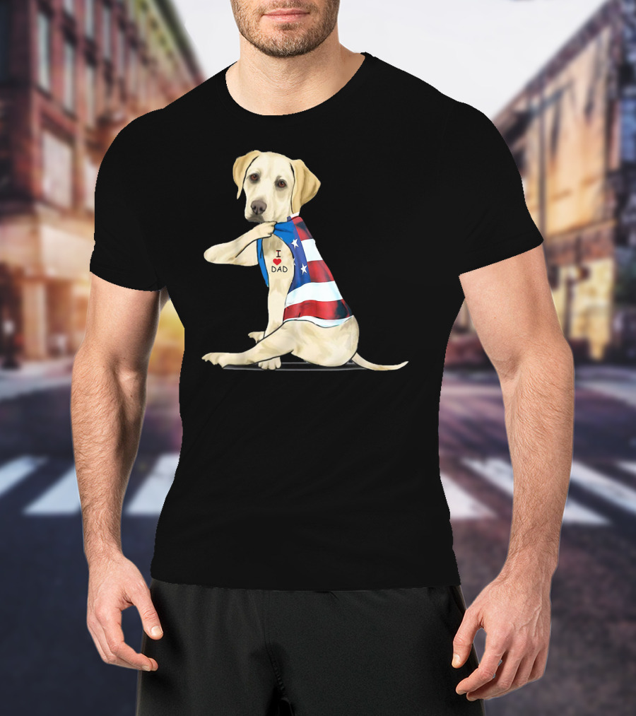 Labrador Retriever I Love Dad American Flag Dog Tattoo T-Shirt