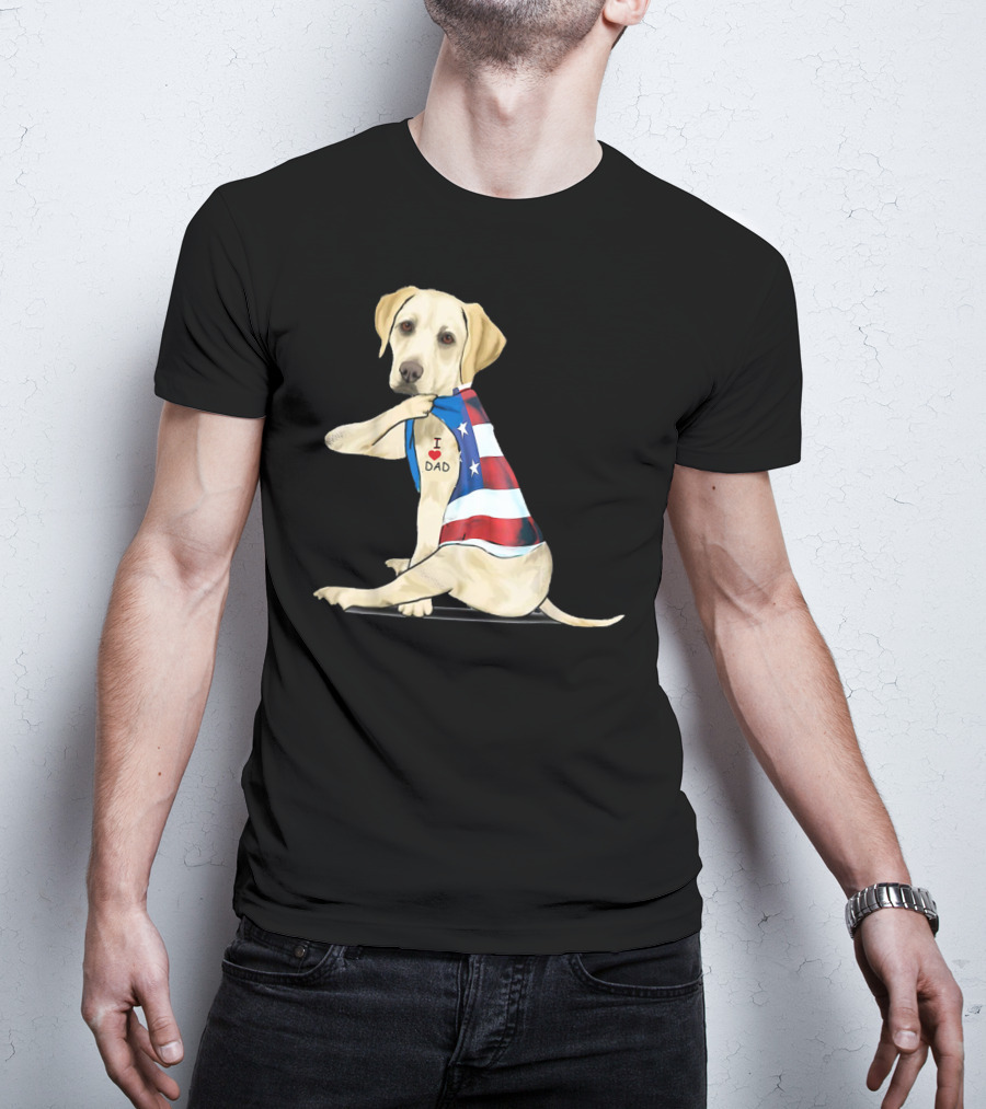 Labrador Retriever I Love Dad American Flag Dog Tattoo T-Shirt