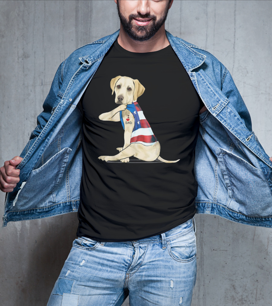 Labrador Retriever I Love Dad American Flag Dog Tattoo T-Shirt