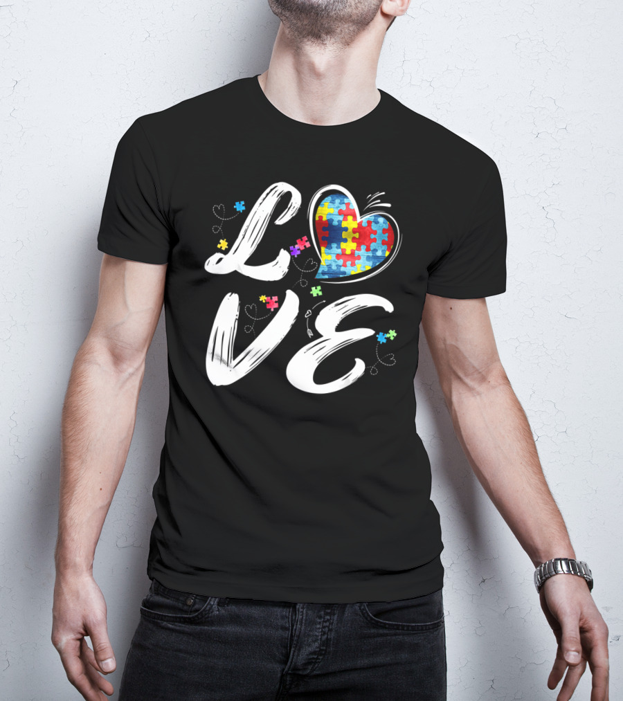 LOVE Heart Puzzle Autism Awareness T-Shirt