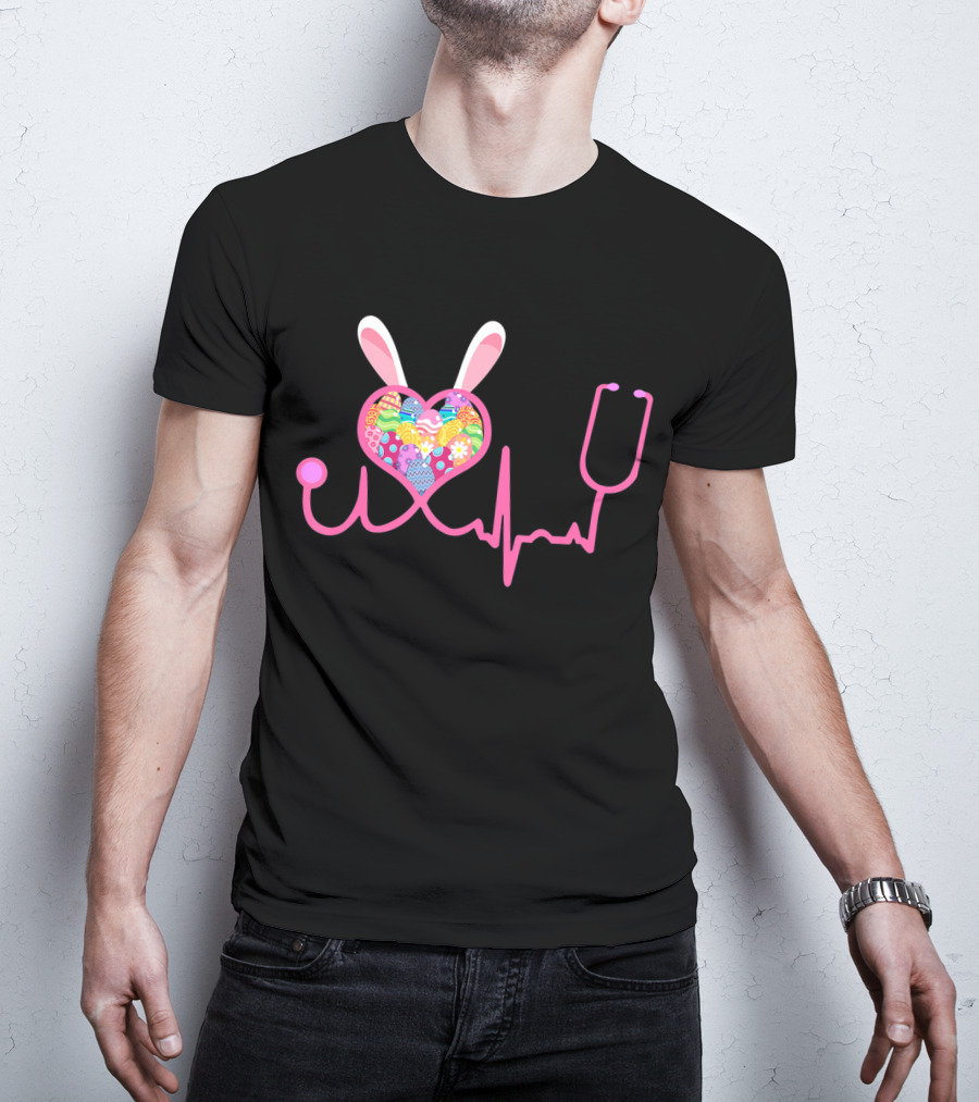 Nurse Easter Bunny Heartbeat And Stethoscope T-Shirt