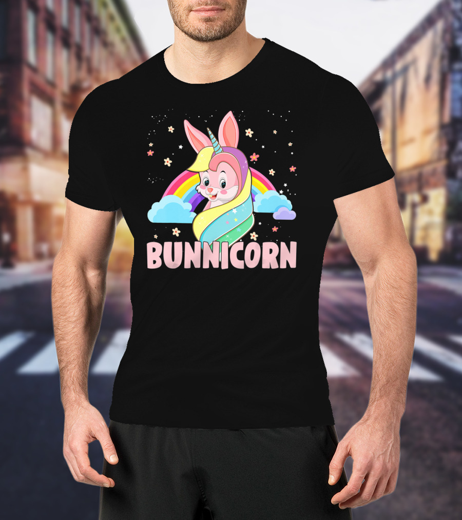 Bunnicorn Rainbow Unicorn Easter Clouds Stars T-Shirt
