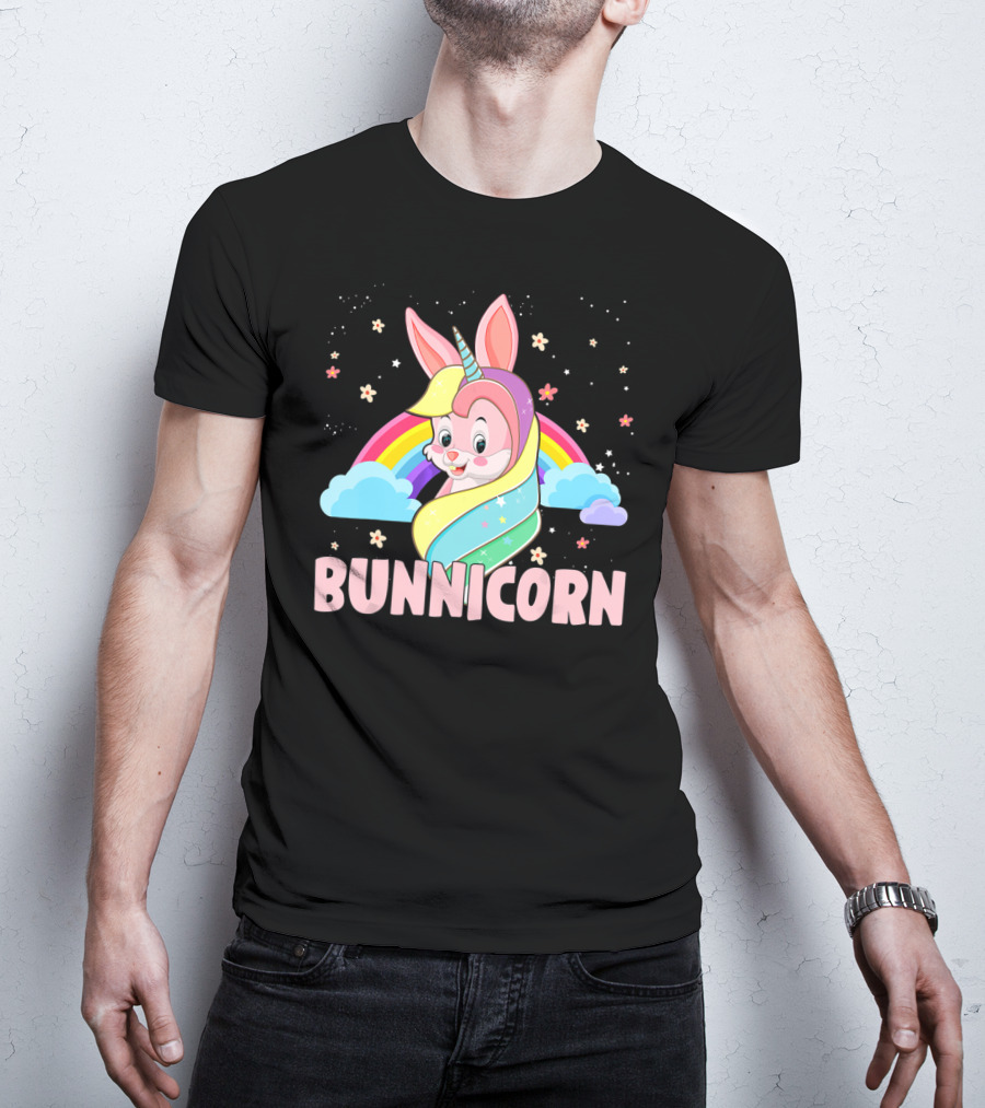 Bunnicorn Rainbow Unicorn Easter Clouds Stars T-Shirt