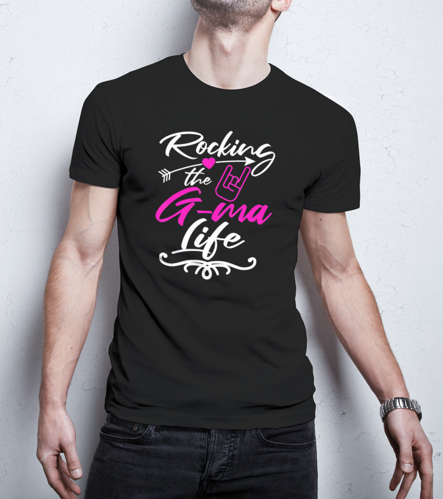 Rocking The G Ma Life Grandma Rock Hand Gesture Heart Arrow T-Shirt