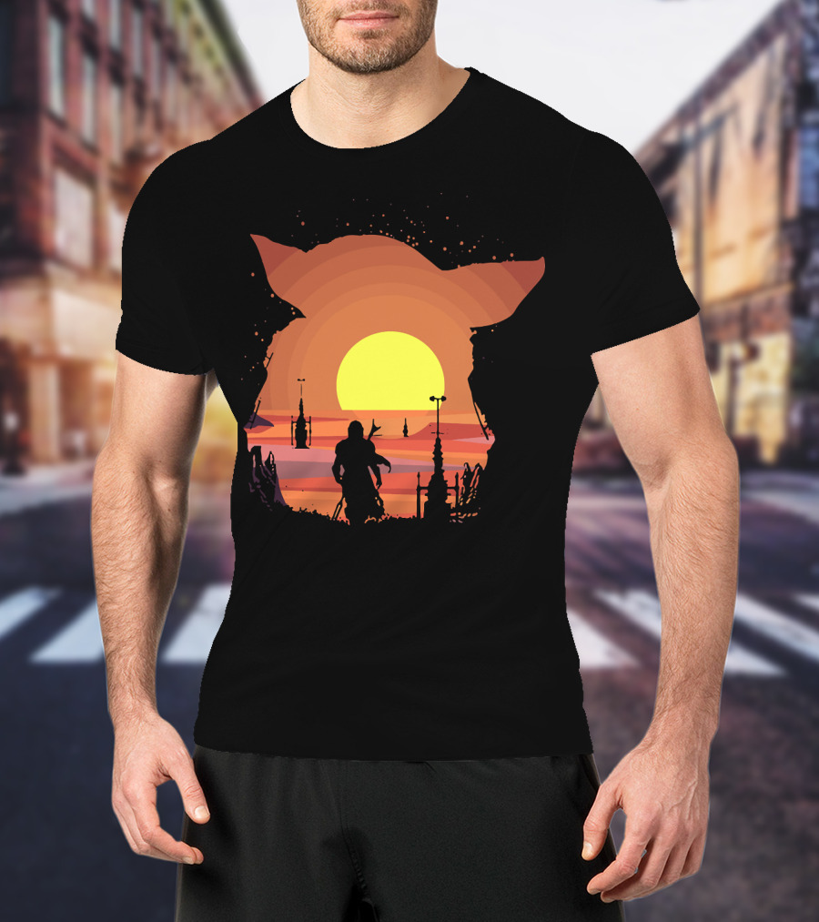 On My Way Silhouette In Baby Yoda Sunset T-Shirt