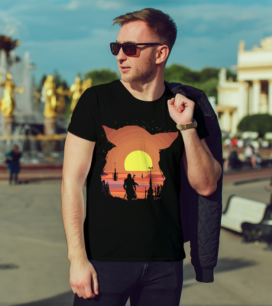 On My Way Silhouette In Baby Yoda Sunset T-Shirt