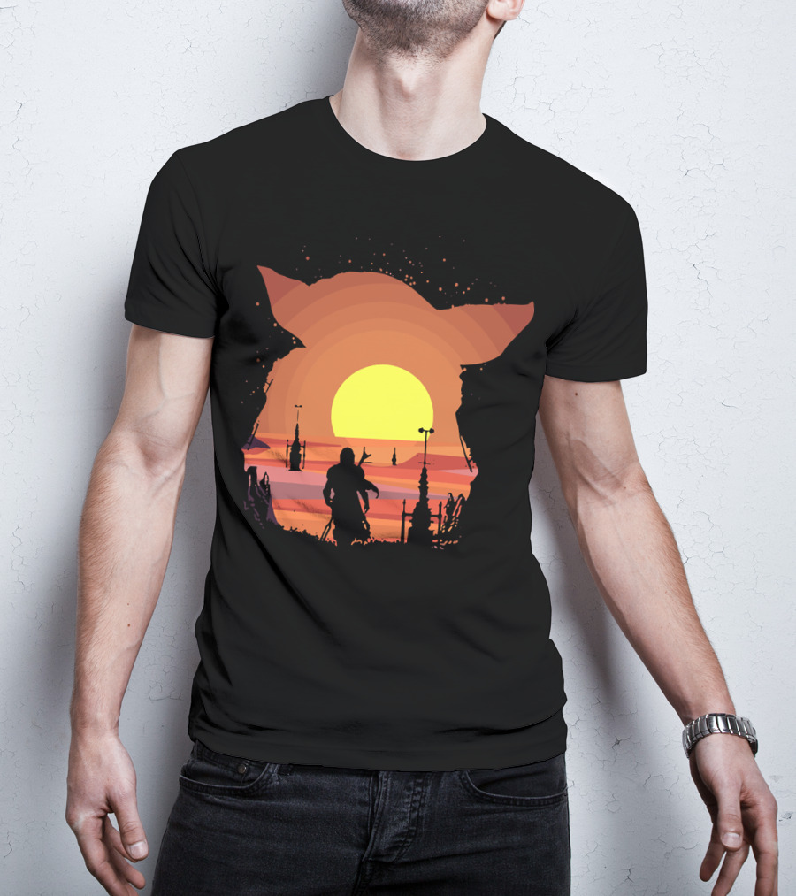 On My Way Silhouette In Baby Yoda Sunset T-Shirt