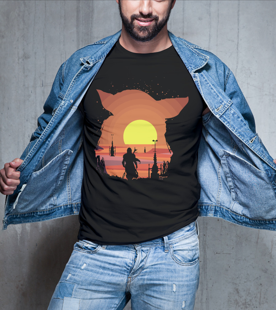 On My Way Silhouette In Baby Yoda Sunset T-Shirt