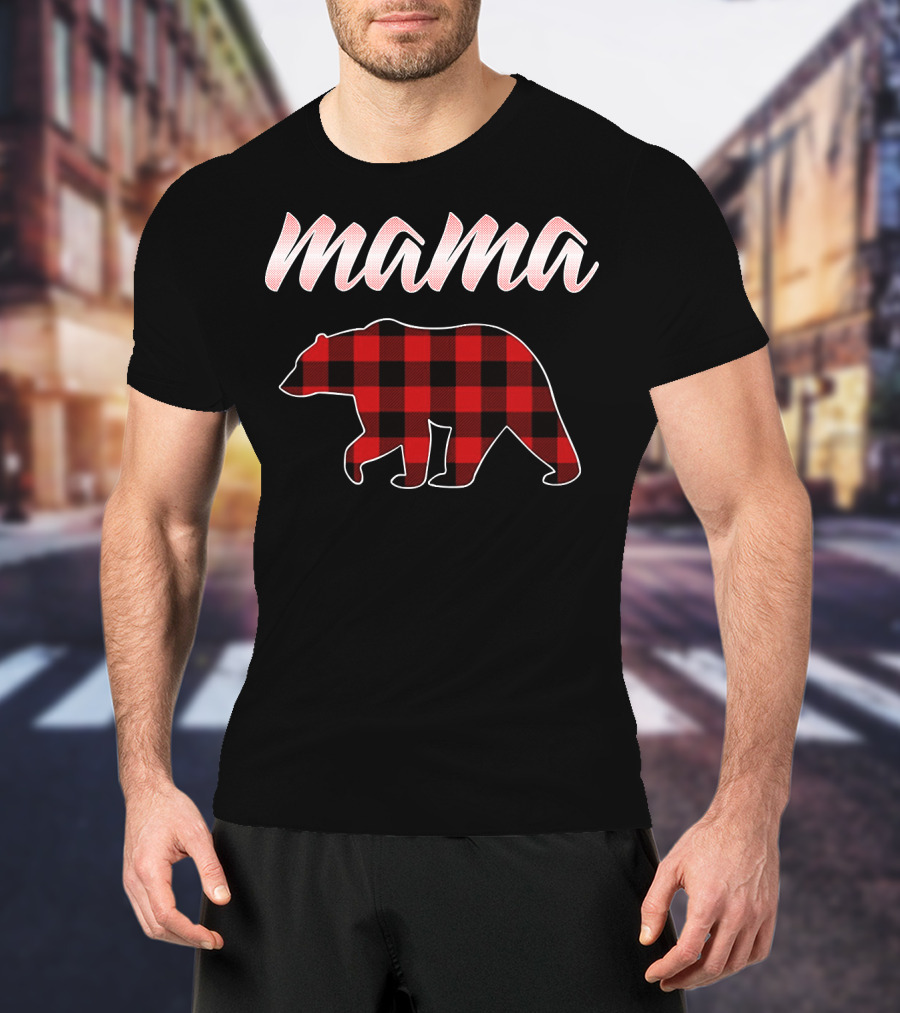 Mama Bear Buffalo Plaid Print T-Shirt