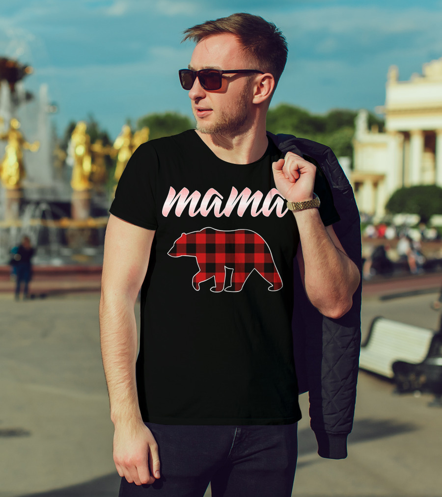 Mama Bear Buffalo Plaid Print T-Shirt
