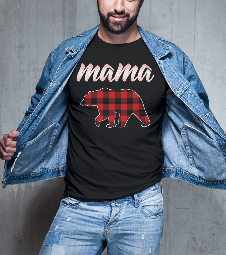 Mama Bear Buffalo Plaid Print T-Shirt