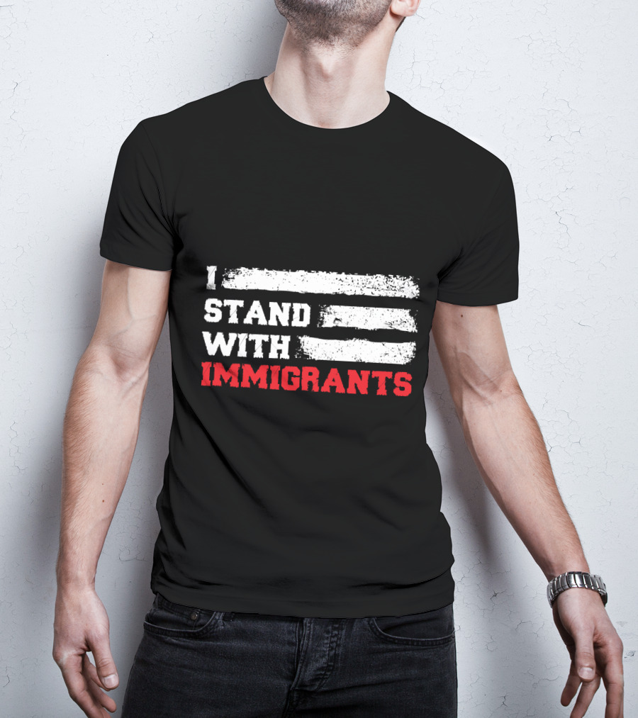 I Stand With Immigrants USA American Flag Stripes T-Shirt