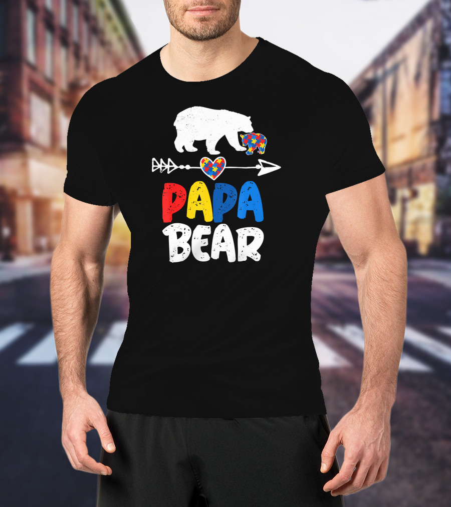 Papa Bear Autism Awareness Puzzle Arrow Heart T-Shirt