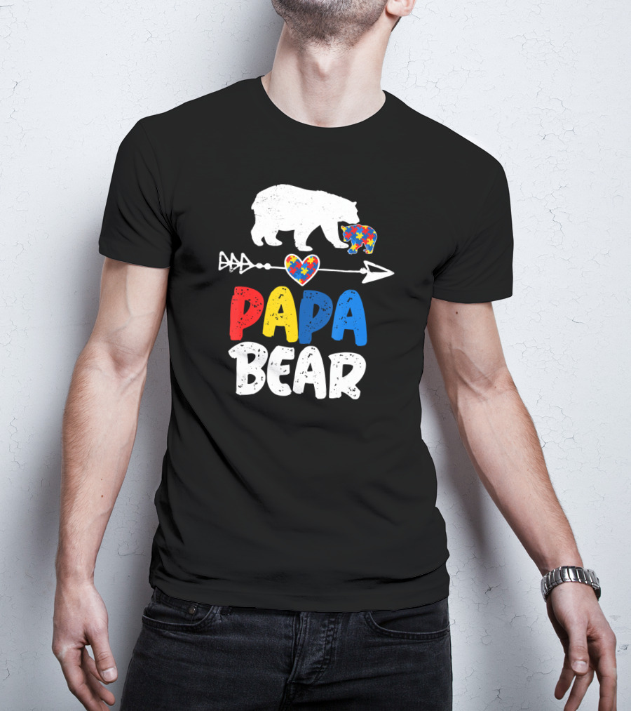 Papa Bear Autism Awareness Puzzle Arrow Heart T-Shirt