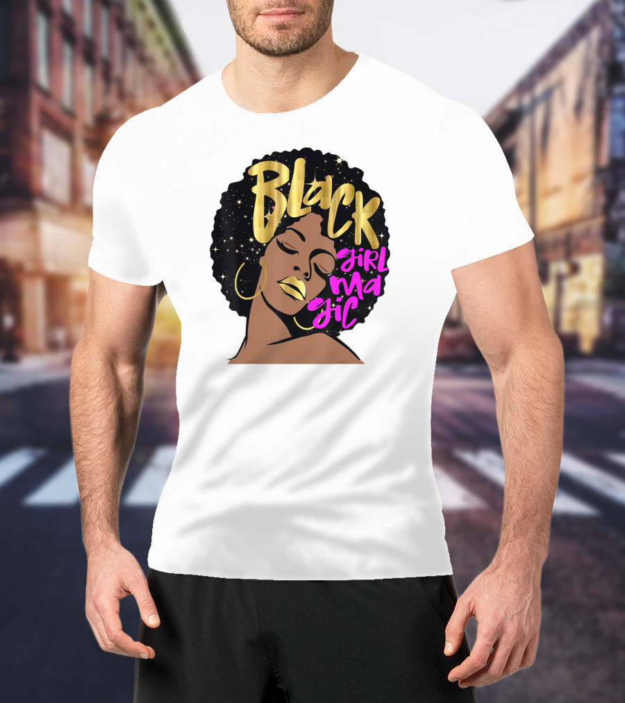 Black Girl Magic Gold Stars Afro Beauty T-Shirt