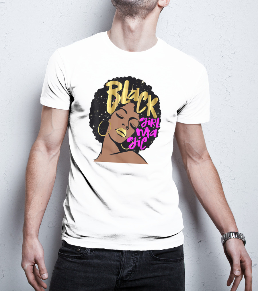 Black Girl Magic Gold Stars Afro Beauty T-Shirt