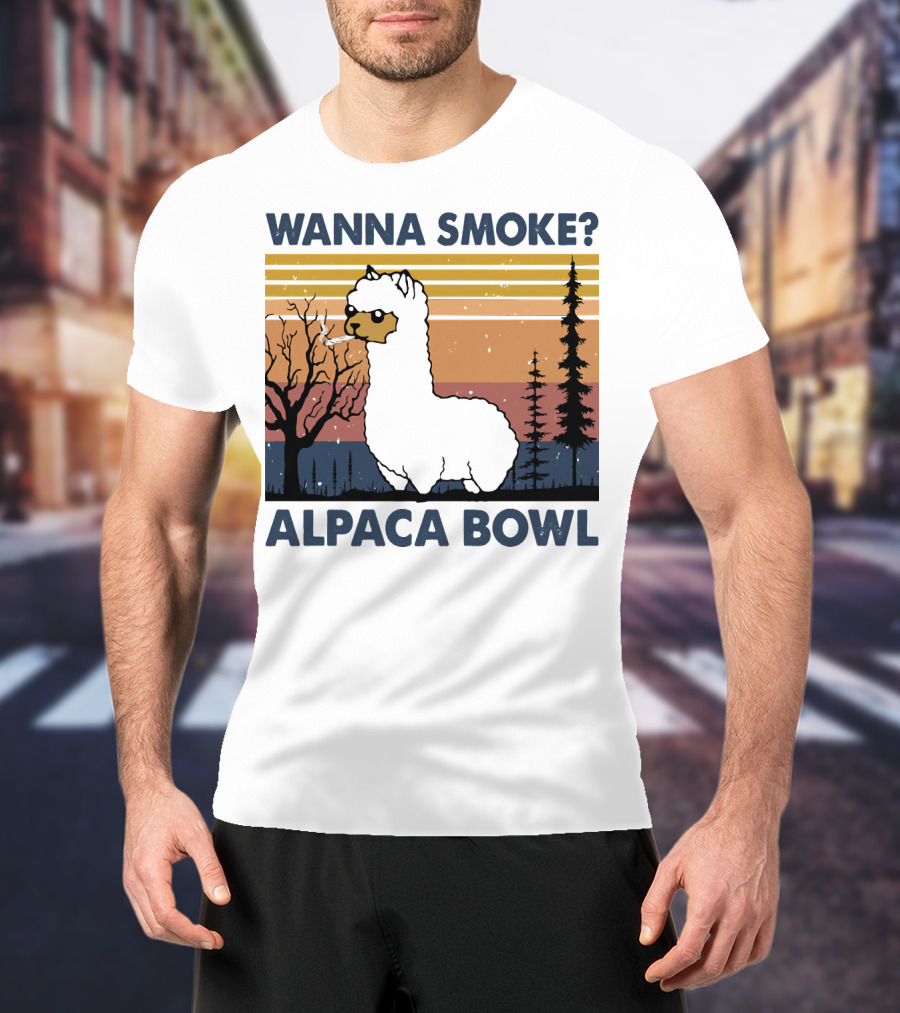 Wanna Smoke Alpaca Bowl Vintage Forest Sunset Alpaca T-Shirt