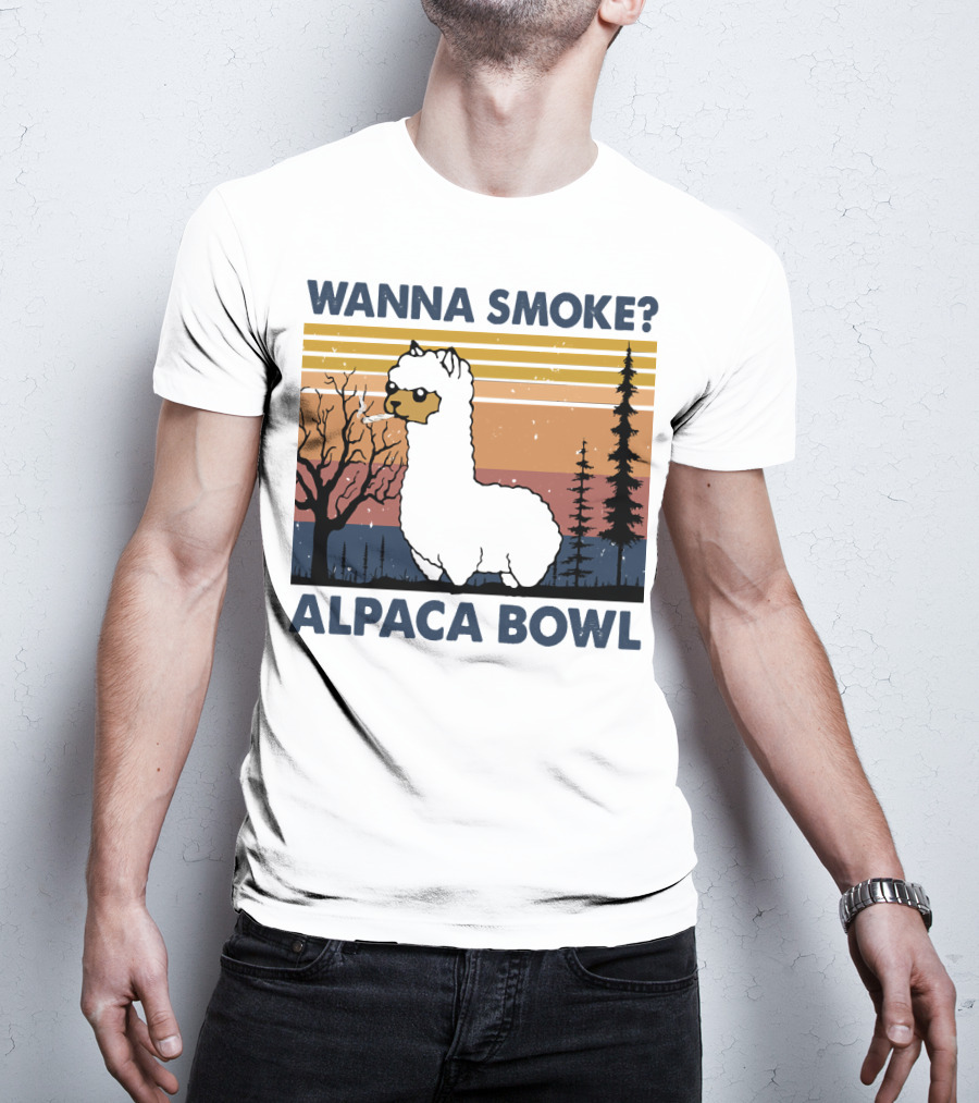 Wanna Smoke Alpaca Bowl Vintage Forest Sunset Alpaca T-Shirt