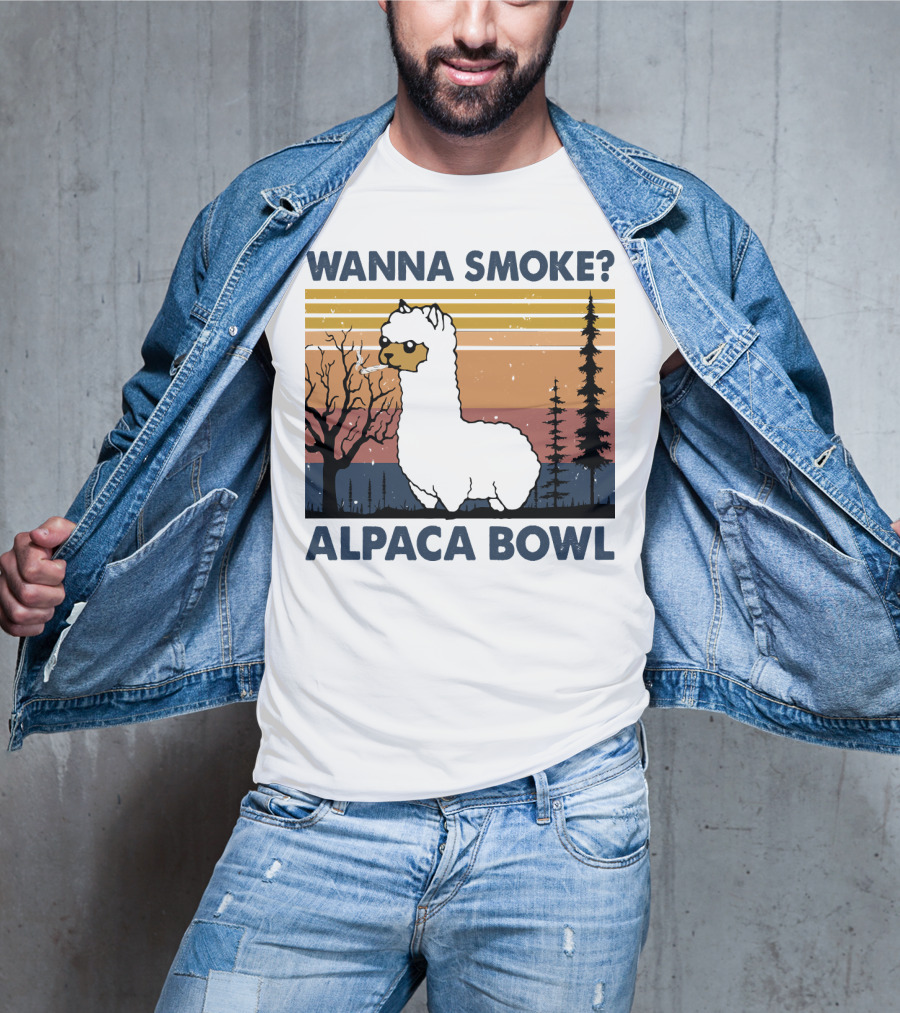 Wanna Smoke Alpaca Bowl Vintage Forest Sunset Alpaca T-Shirt
