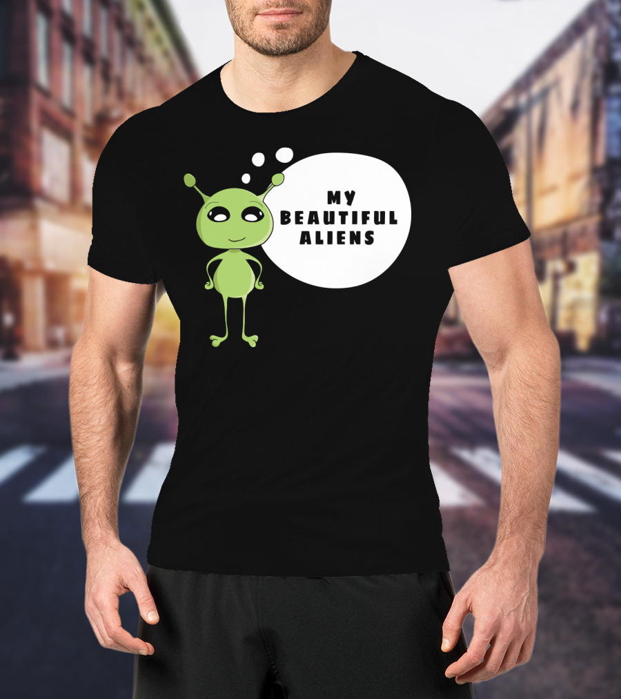 My Beautiful Aliens Ogfam Green Cartoon Character T-Shirt