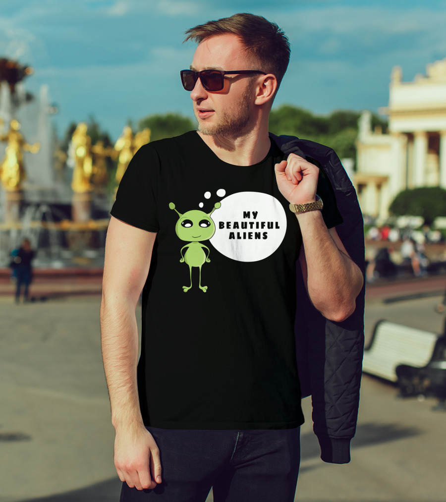 My Beautiful Aliens Ogfam Green Cartoon Character T-Shirt