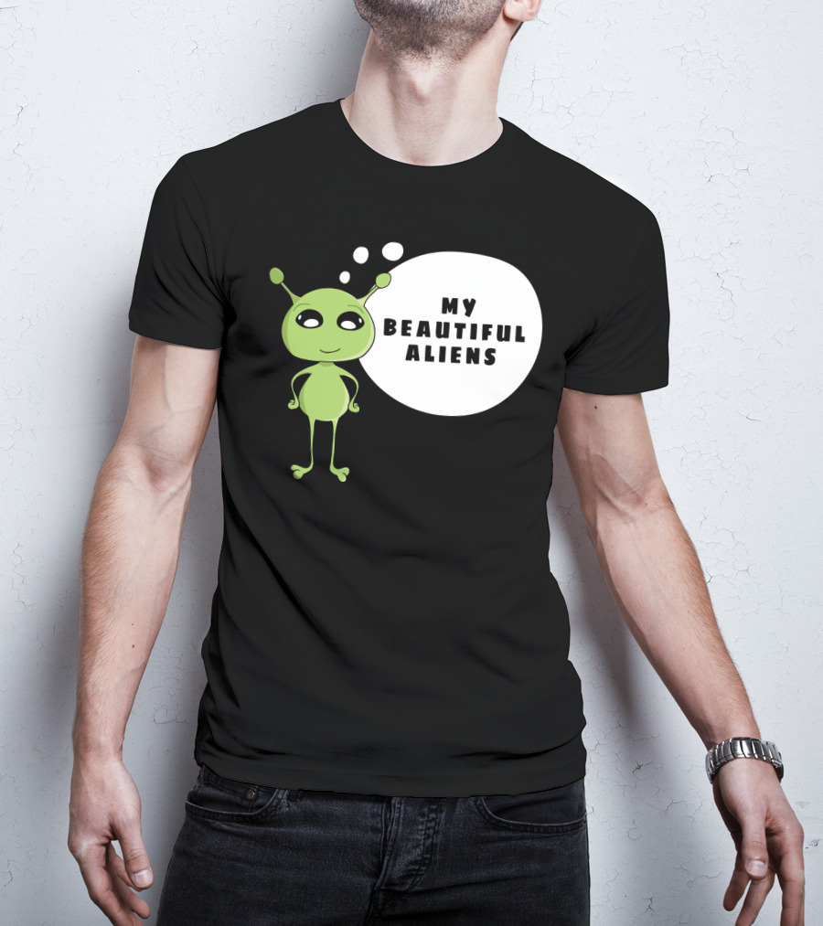 My Beautiful Aliens Ogfam Green Cartoon Character T-Shirt