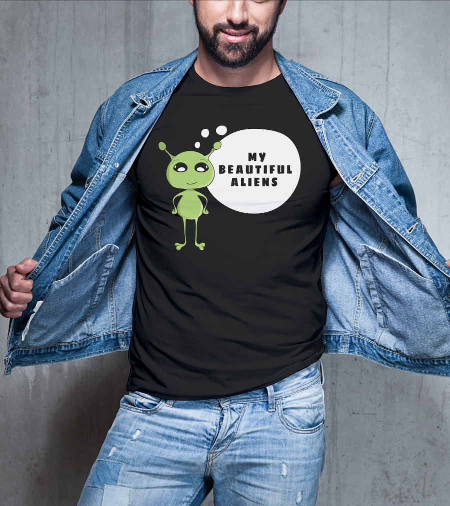 My Beautiful Aliens Ogfam Green Cartoon Character T-Shirt