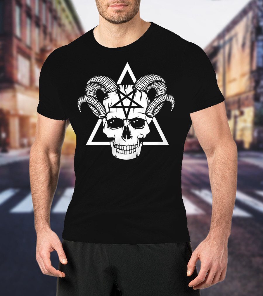 Gothic Skull Horns Baphomet Pentagram Demon T-Shirt