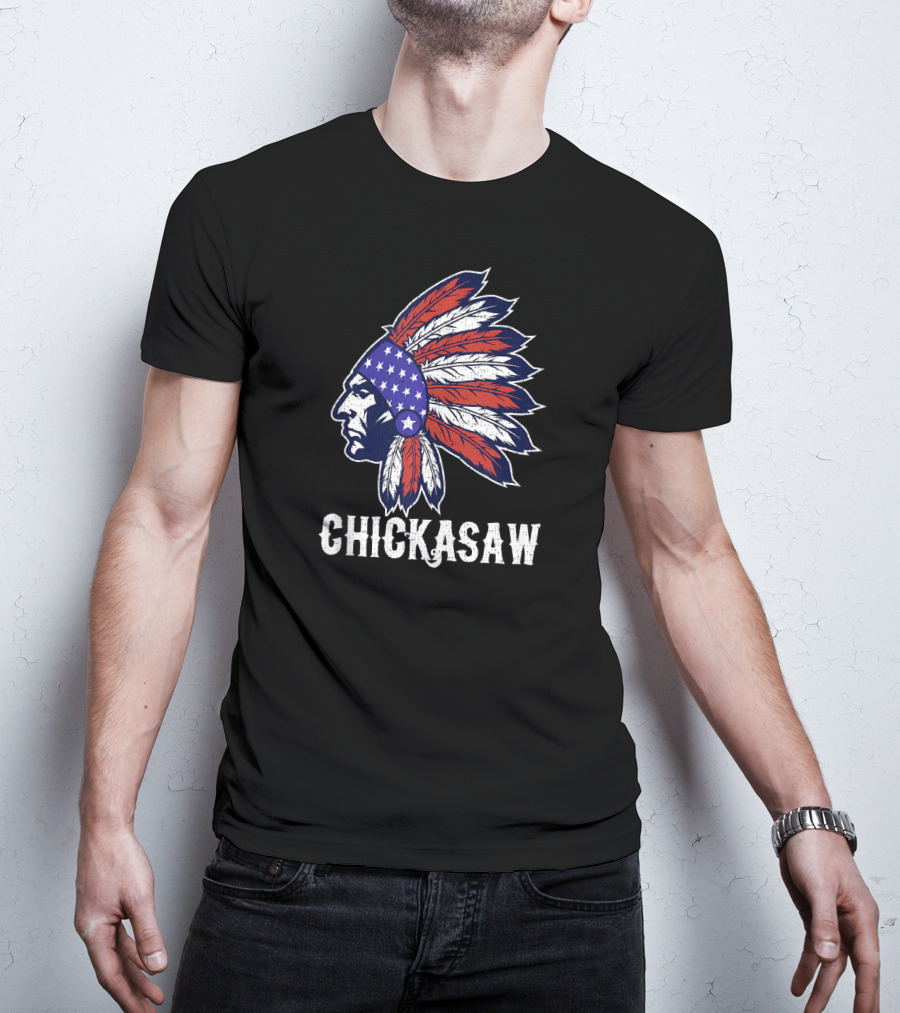 Chickasaw Native American Flag Headdress Pride T-Shirt