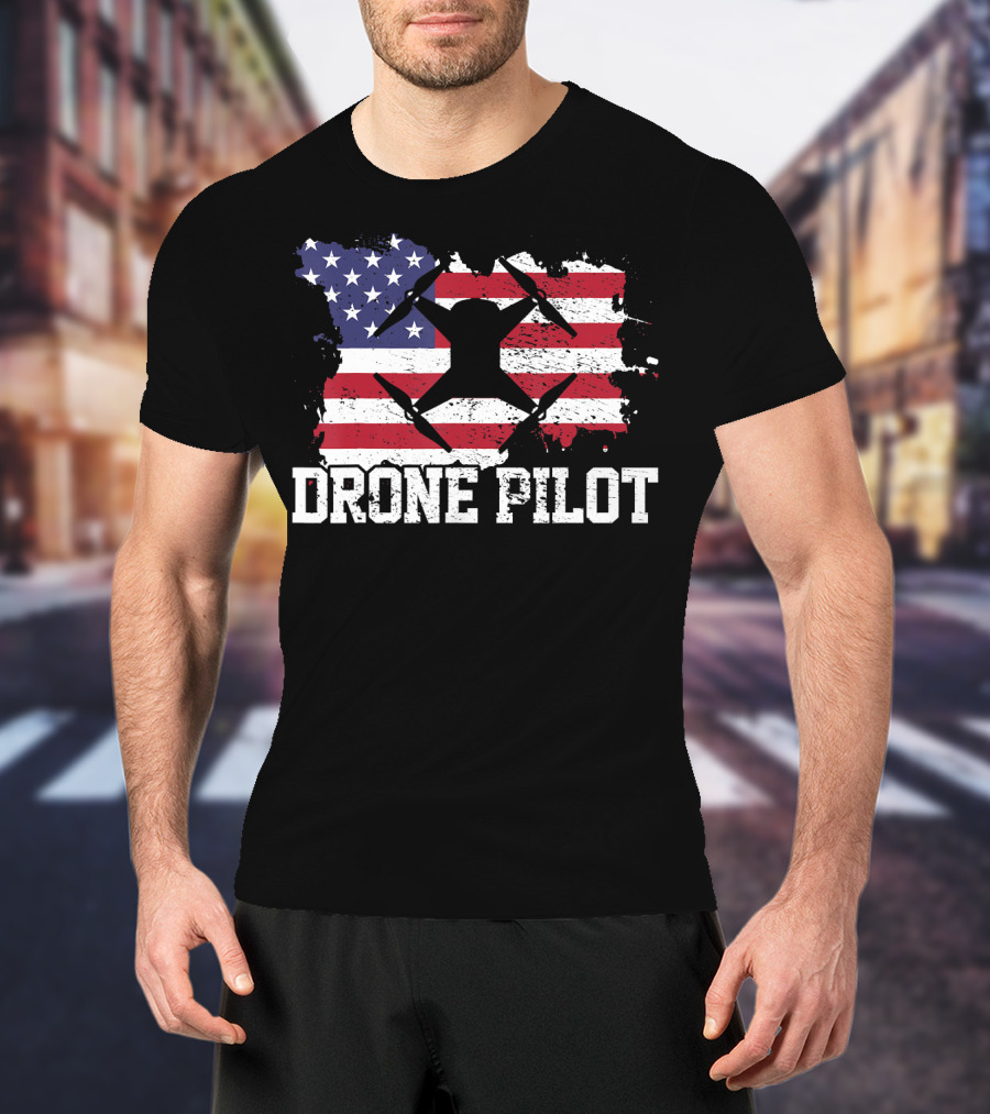 Drone Pilot American Flag USA T-Shirt