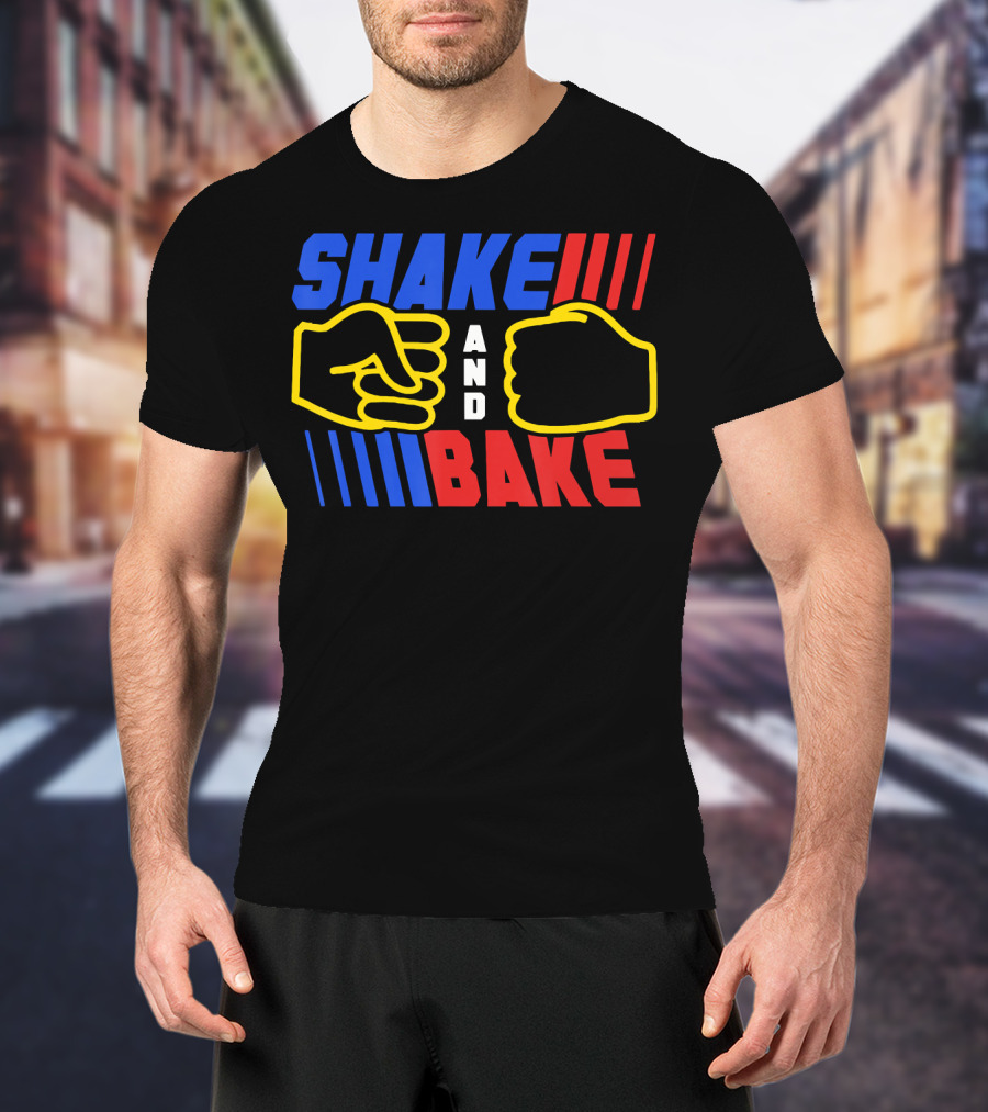 SHAKE AND BAKE Fist Bump Iconic Symbol Bold Colors T-Shirt
