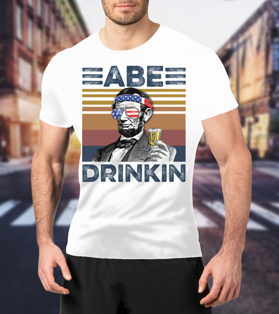 Abe Drinkin Abraham Lincoln Vintage USA Flag T-Shirt