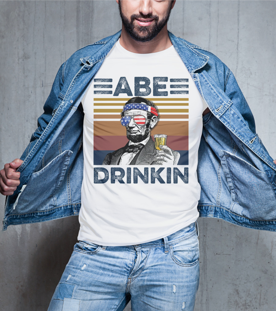 Abe Drinkin Abraham Lincoln Vintage USA Flag T-Shirt