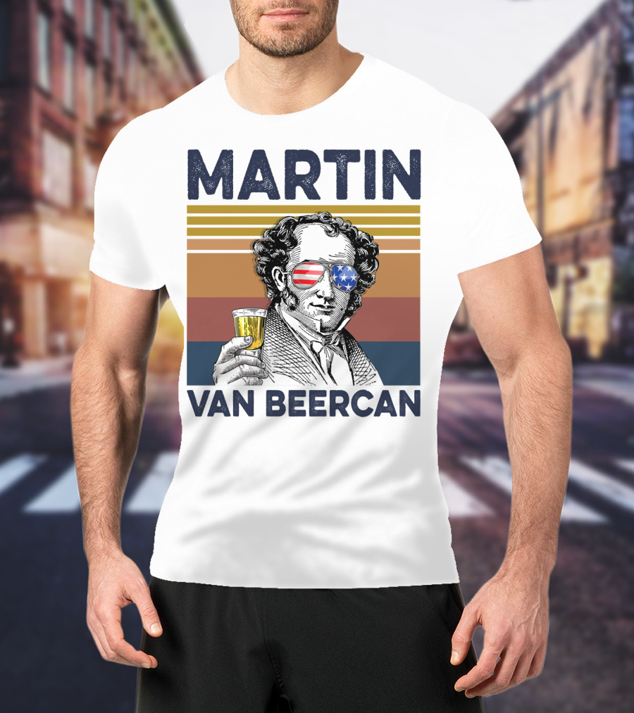 Martin Van Beercan American Flag Vintage Drink USA T-Shirt