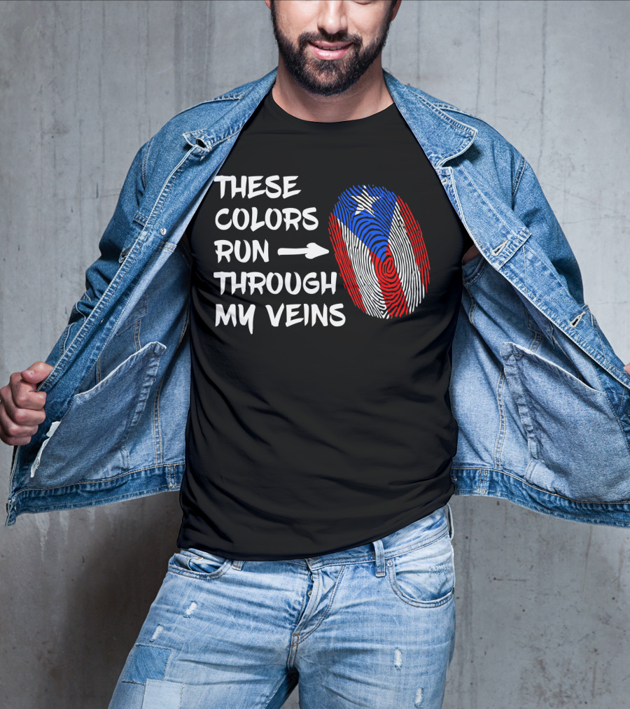 These Colors Run Through My Veins Puerto Rico Heritage Puerto Rican Roots T-Shirt