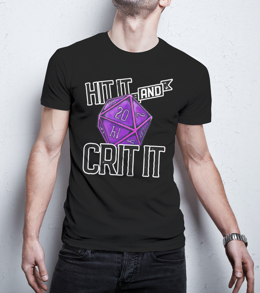 Hit It And Crit It Regal Purple D20 20-Sided Dice DnD T-Shirt
