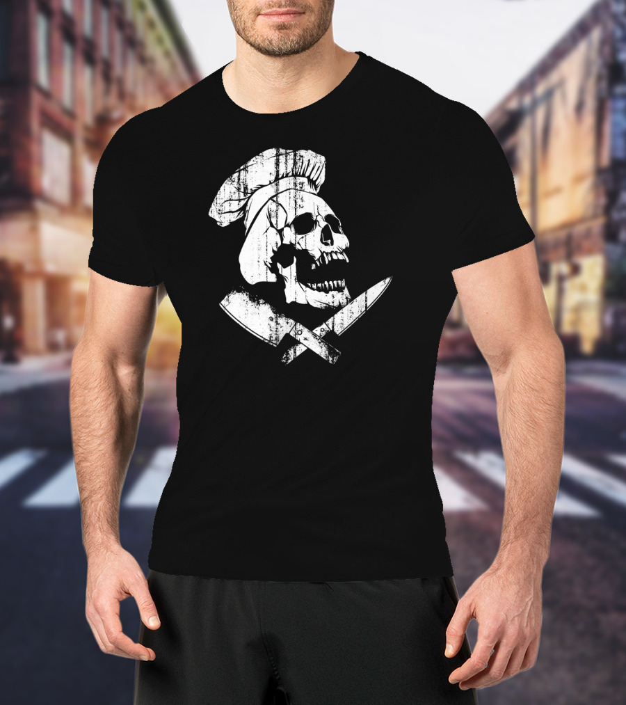 Culinary Gangster Cooking Master Chef Skull With Crossed Knives T-Shirt