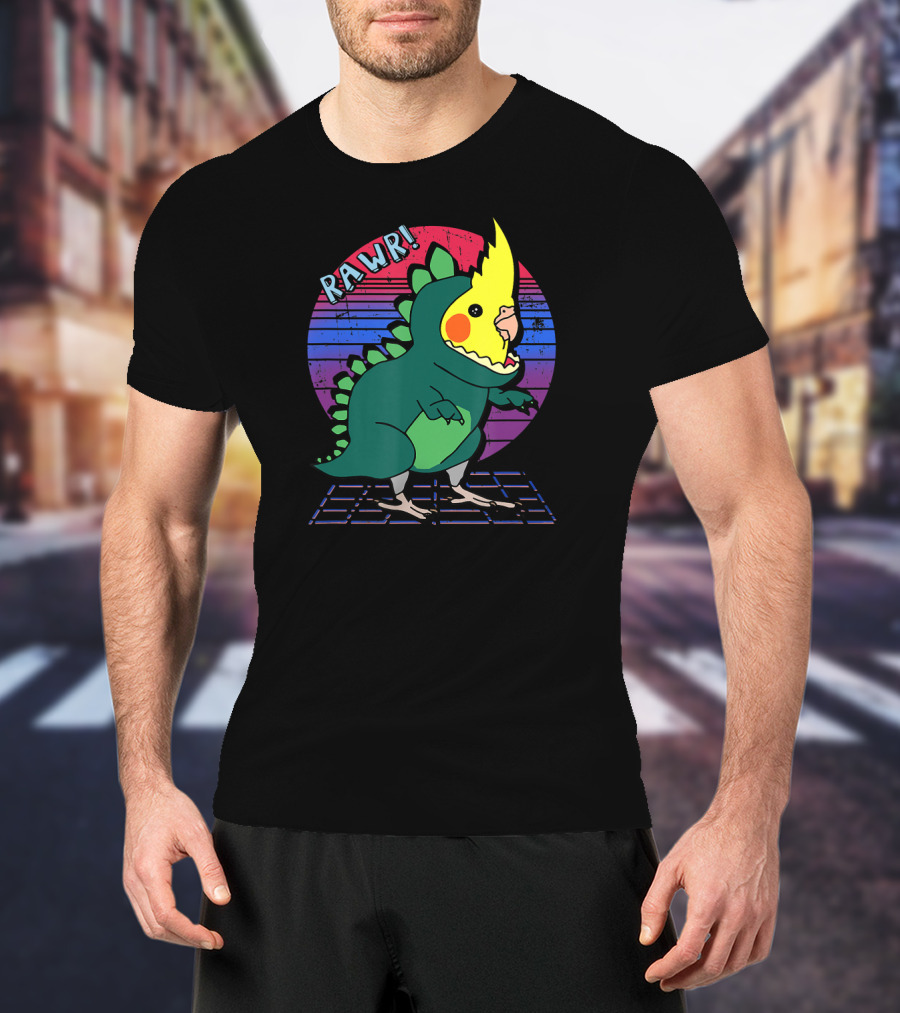 RAWR Funny Vaporwave Cockatiel Dinosaur T-Shirt