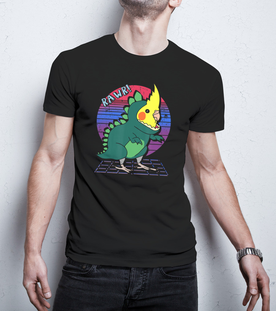 RAWR Funny Vaporwave Cockatiel Dinosaur T-Shirt