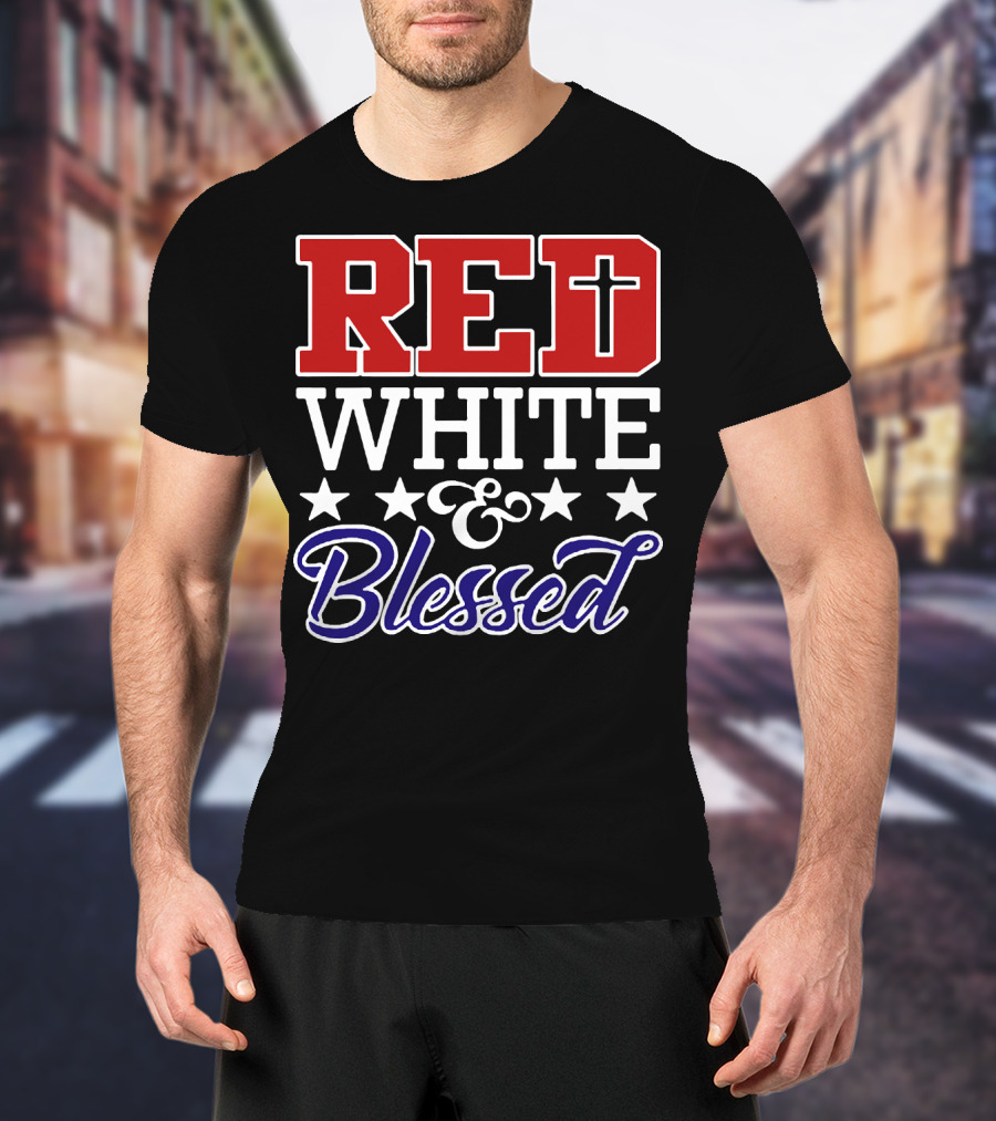 Red White Blessed Patriot Cross Stars T-Shirt
